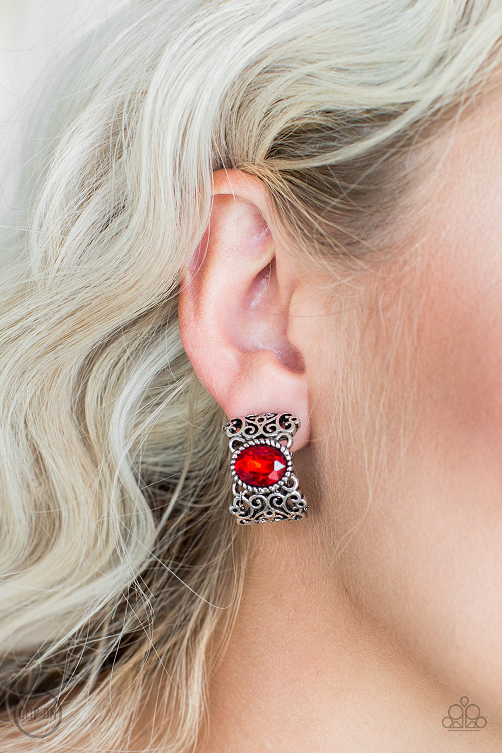 Glamorously Grand Duchess - Red Clip-On (Paparazzi Jewelry)